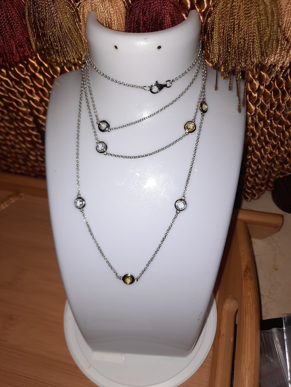 SOLID STERLING SILVER Canary & White DIAMONELLE CZ MASSIVE 37" STATION NECKLACE